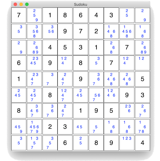 A partially filled Sudoku
